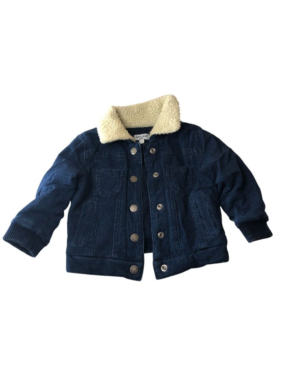 Splendid Infant Denim Jacket With Sherpa Collar Button Front Navy Blue 6/12M